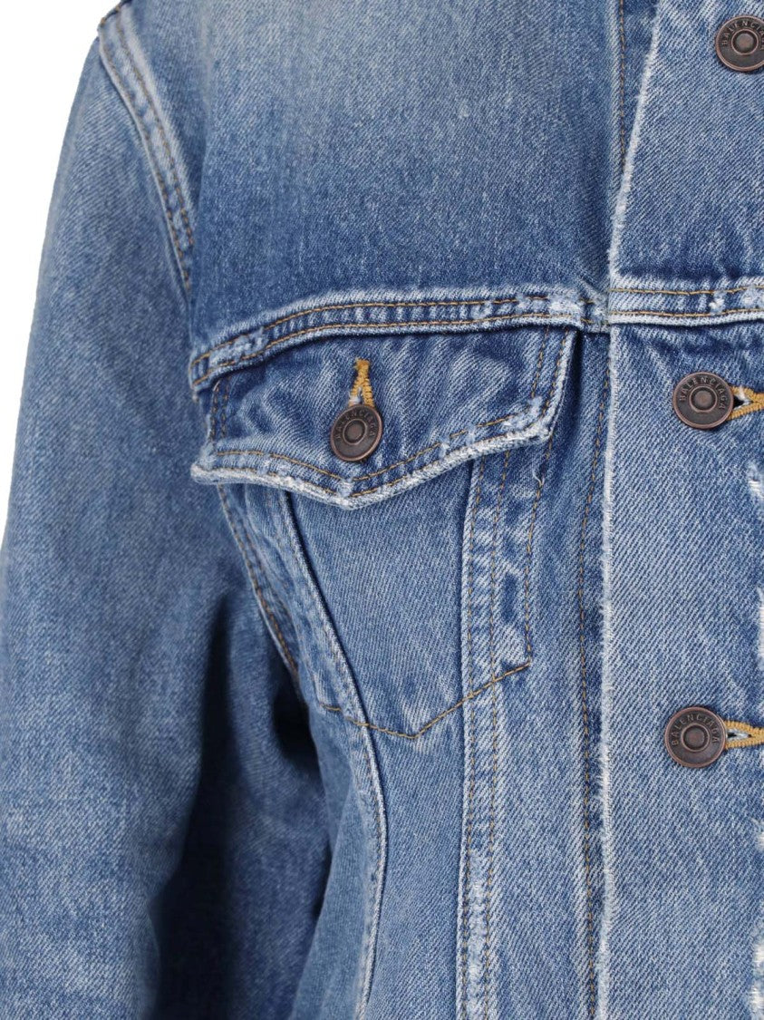 Balenciaga Hourglass Denim Jacket With Worn Blue Finish