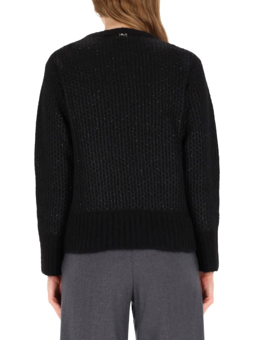 Herno Textured Knit Black Sweater With Loose Fit And Ribbed Detailing