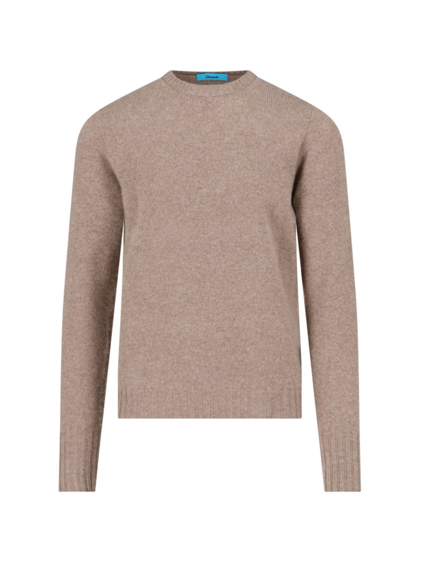 Drumohr Crewneck Sweater In Beige Wool Ribbed Trim
