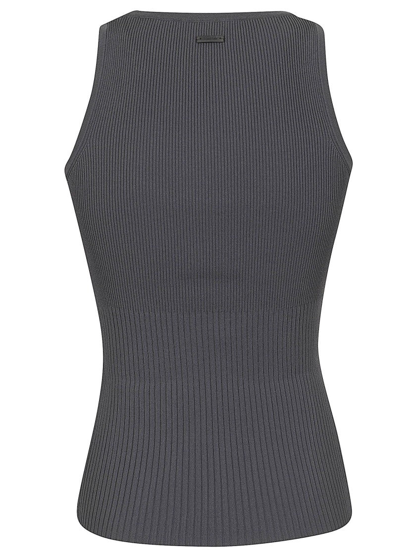 Max Mara Grey Ghiro Ribbed Viscose Tight-Fit Tank Top