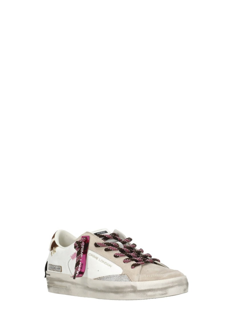 Crime London White Sk8 Deluxe Animal Print Suede Leather Sneakers
