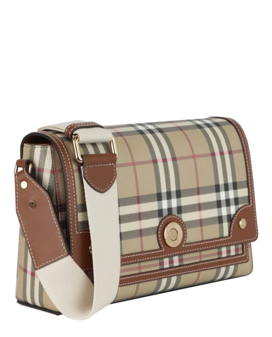 Burberry Plaid Medium Note Bag With Calfskin Leather Trim