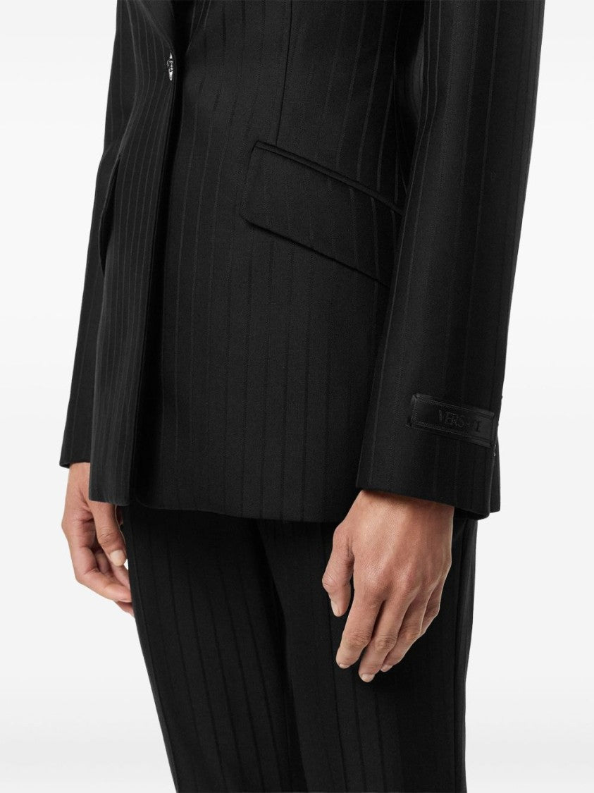 Versace Tailored Black Jacket With Subtle Pinstripe Pattern