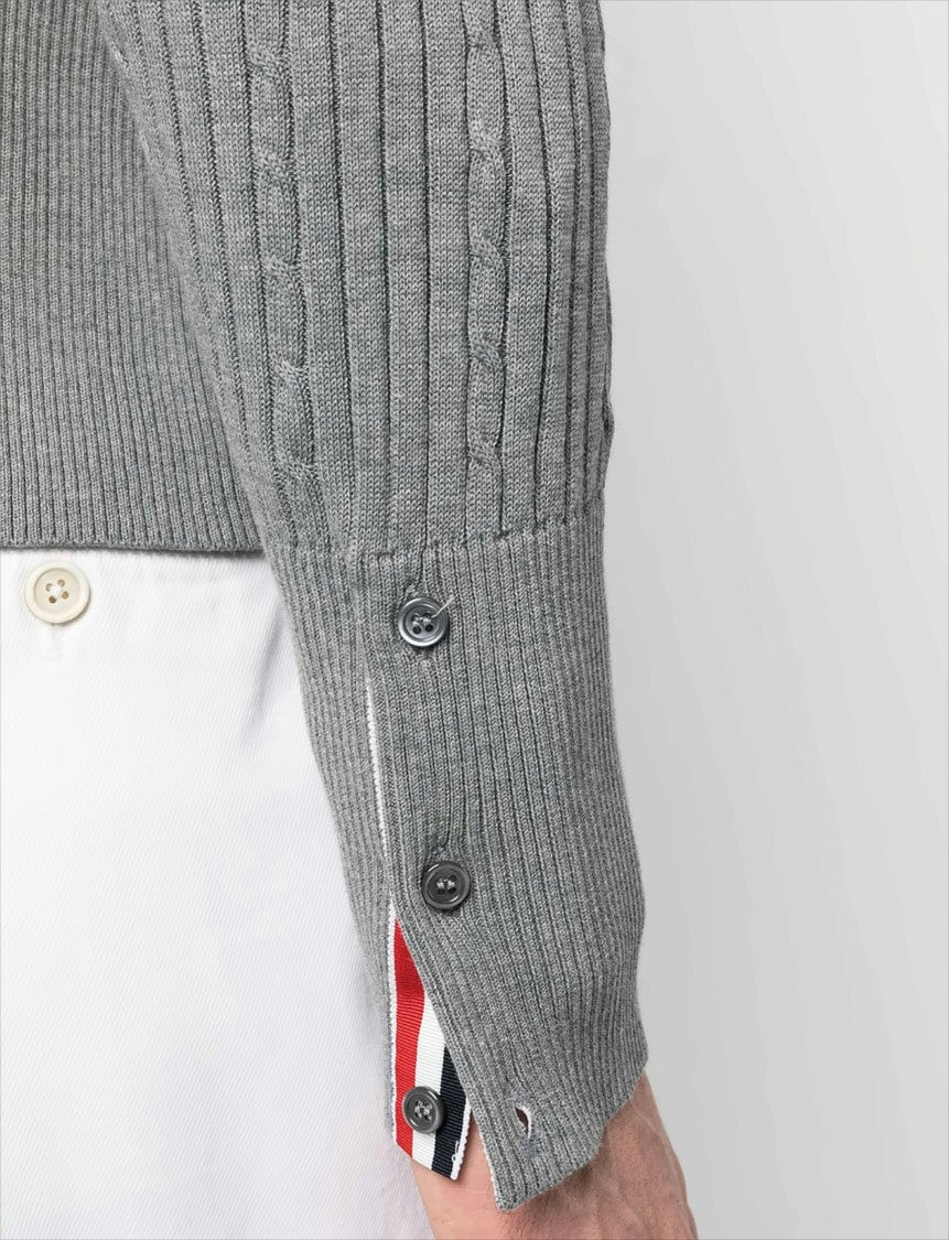 Thom Browne Four-Bar Cable Knit Sweater With Tricolor Cuffs