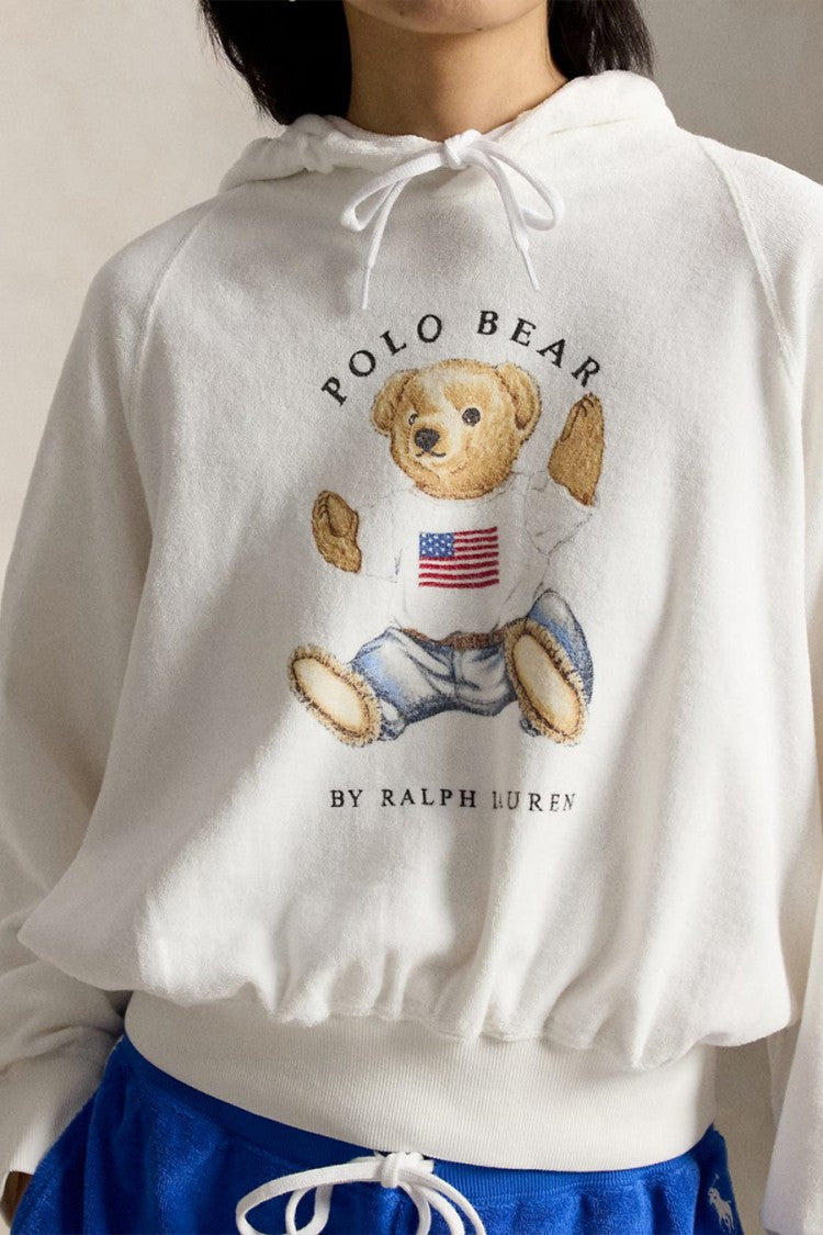 Polo Ralph Lauren White Graphic Printed Cotton-Blend Hoodie