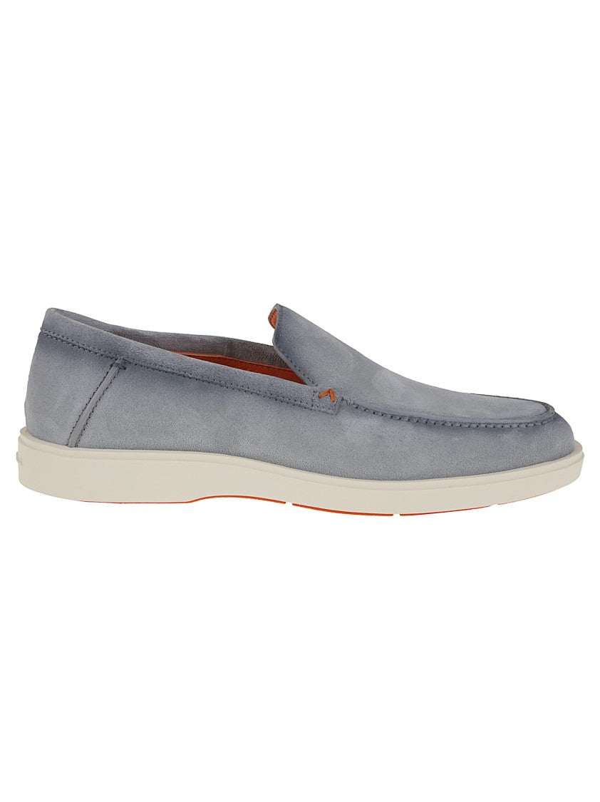 Santoni Suede Moccasin With Round Toe And Signature Detail