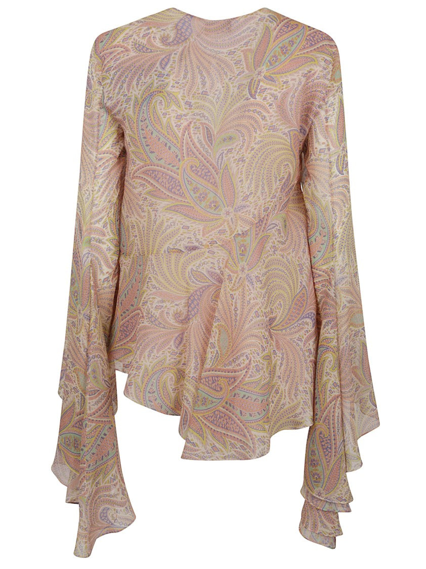 Etro Silk Paisley Print Top With Flared Sleeves