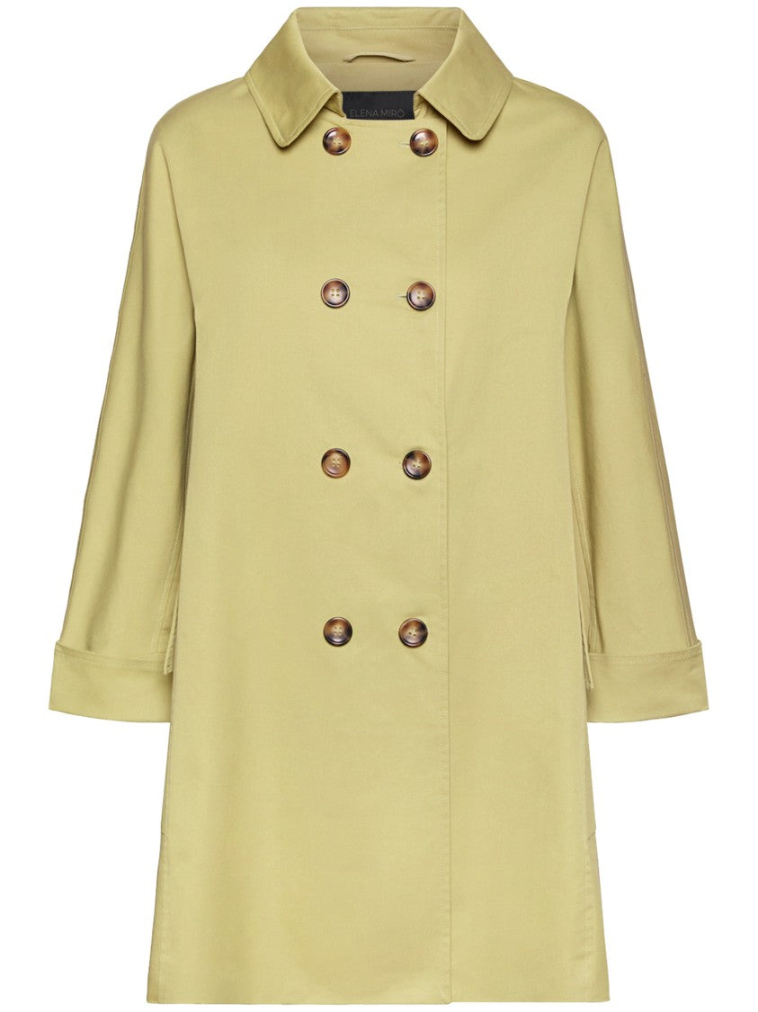 Elena Miro` Caban Linea Kimono Green Double-Breasted Coat