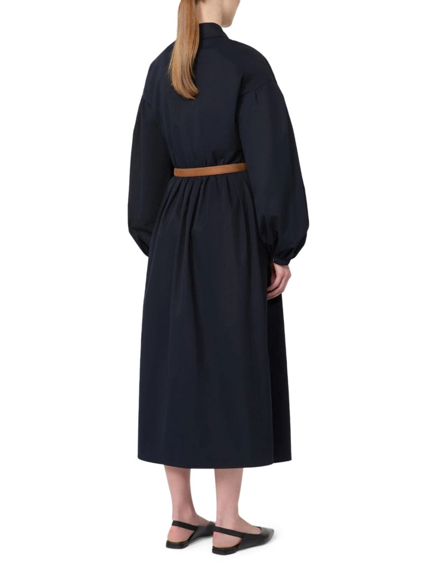 Max Mara Black Midi Dress With Puff Sleeves And Brown Belt