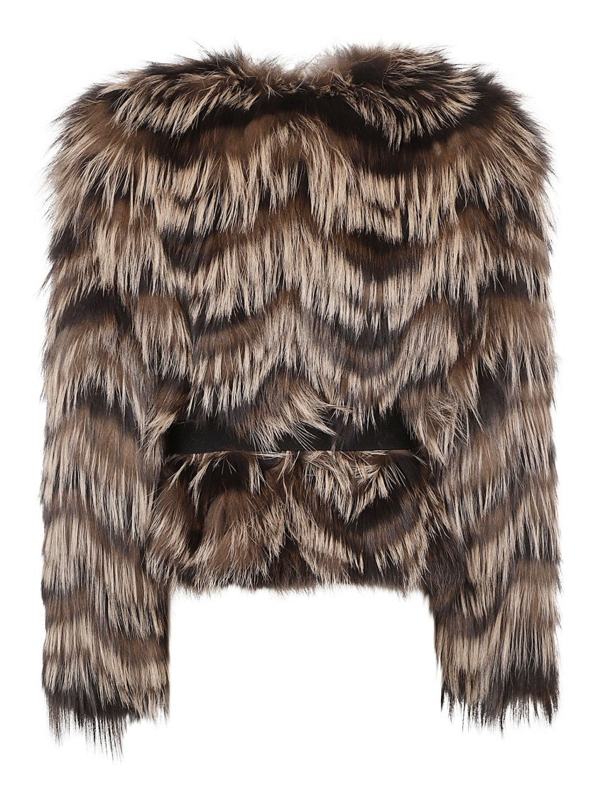 Yves Salomon Cropped Fox Fur Coat With Striped Pattern