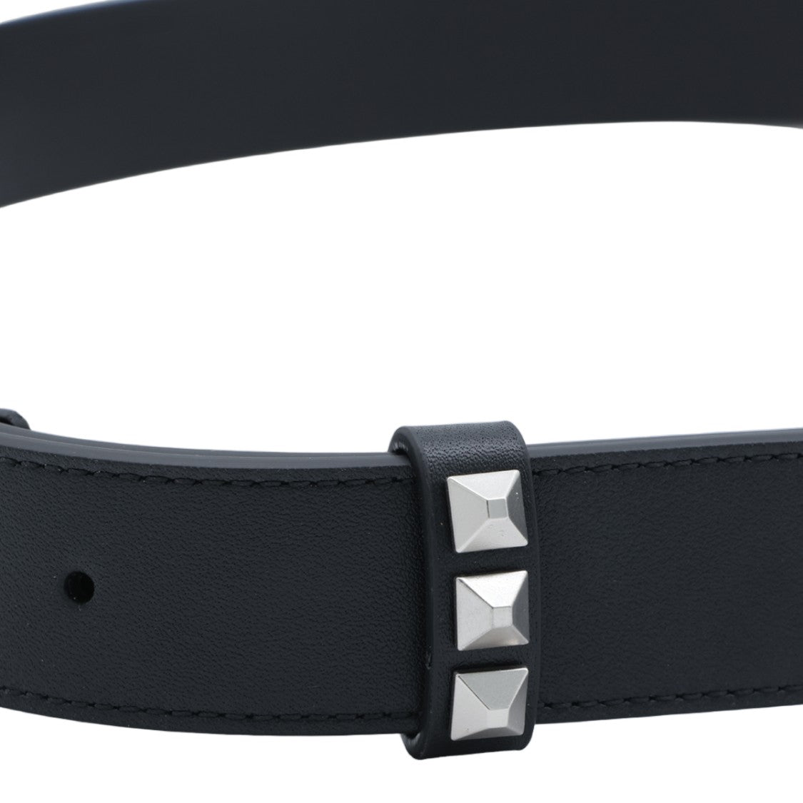 Valentino Garavani Black Leather Belt With Polished Silver Buckle