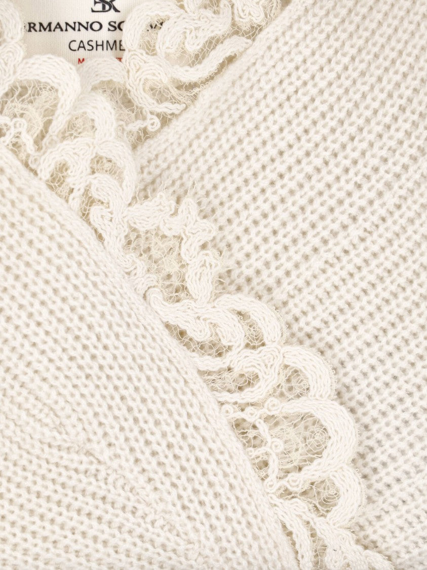 Ermanno Scervino Cream Lace-Trimmed Cashmere Cardigan