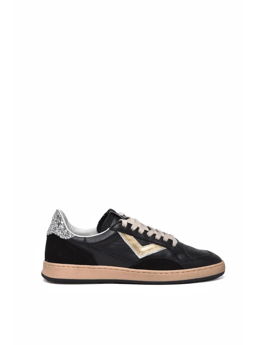 4B12 Black Leather Glitter Sneakers