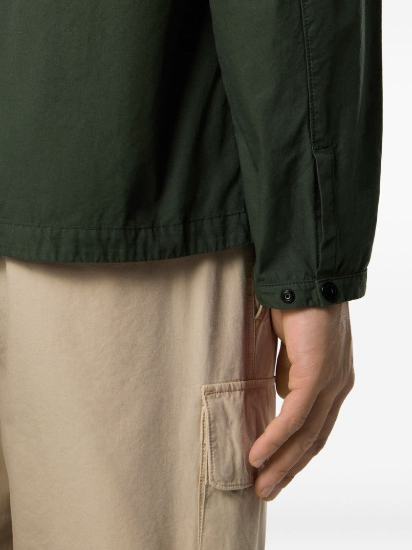 Stone Island Zip-Up Overshirt In Juniper Green With Logo Badge