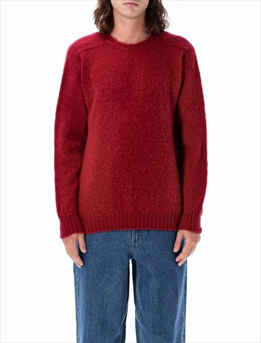 Howlin Classic Red Wool Sweater With Crew Neckline And Ribbed Detailing