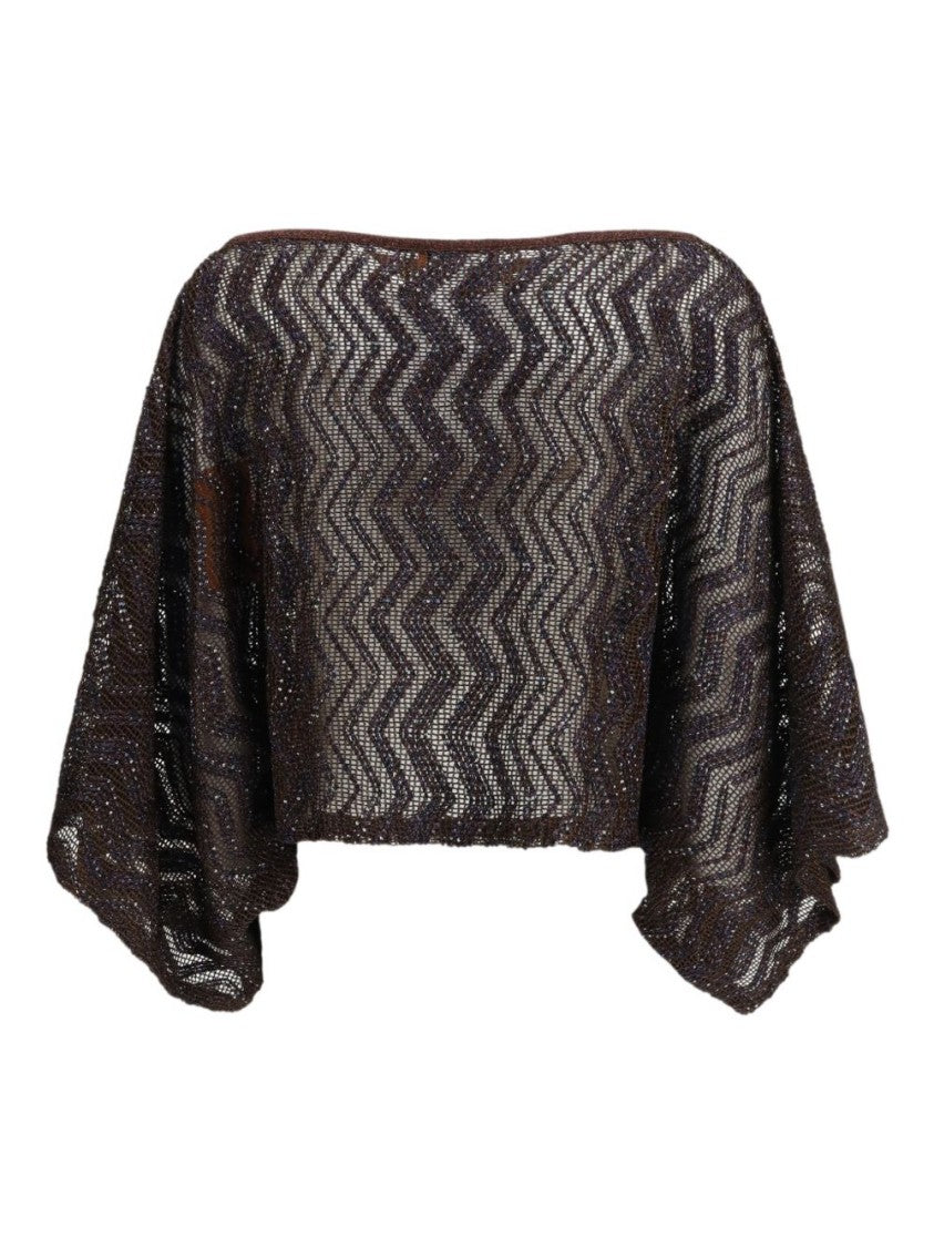 Missoni Boxy Cropped Top With Brown Zigzag Pattern And Open-Knit Texture