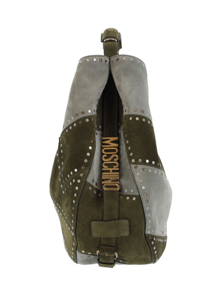 Moschino Green Patchwork Studded Leather Handbag