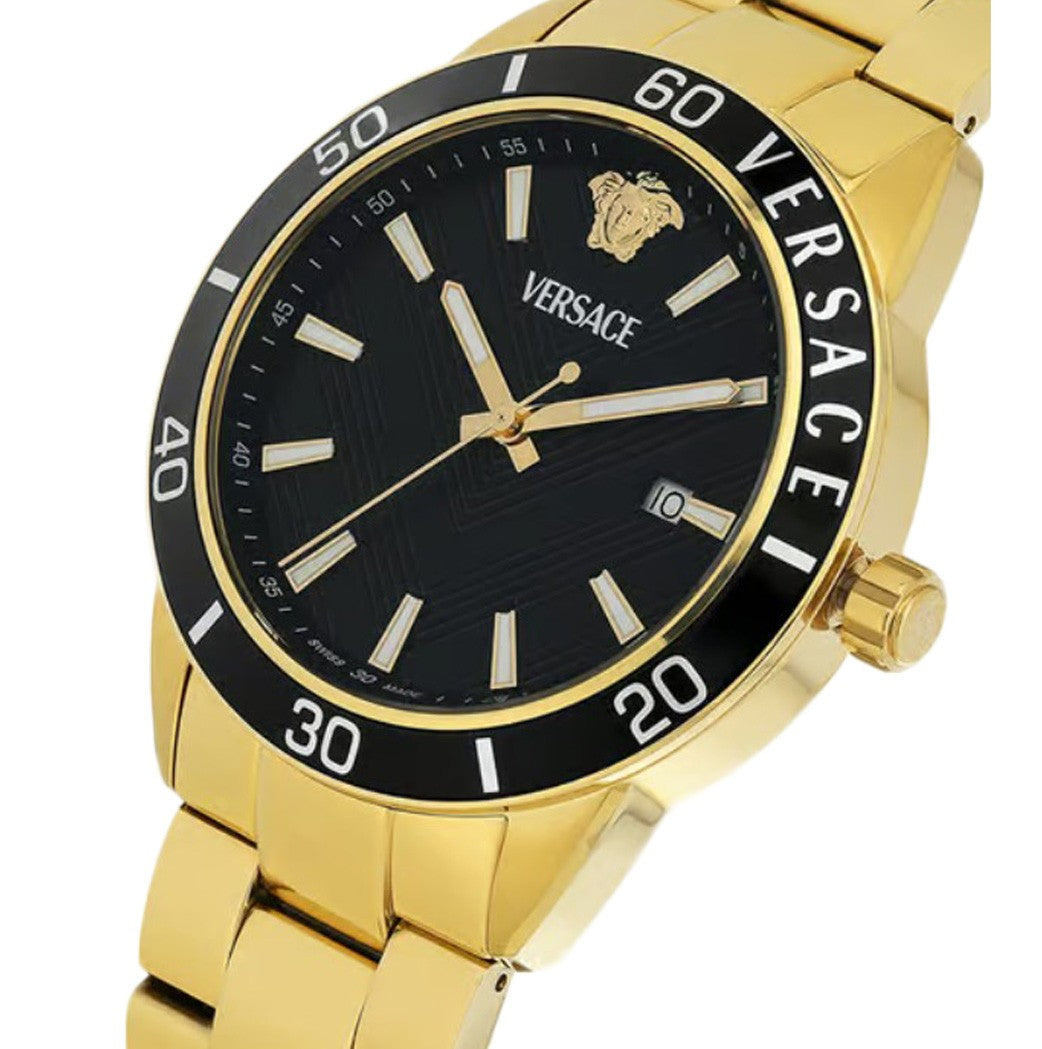 Versace Greca Urban Gold-Tone Quartz Watch With Black Dial