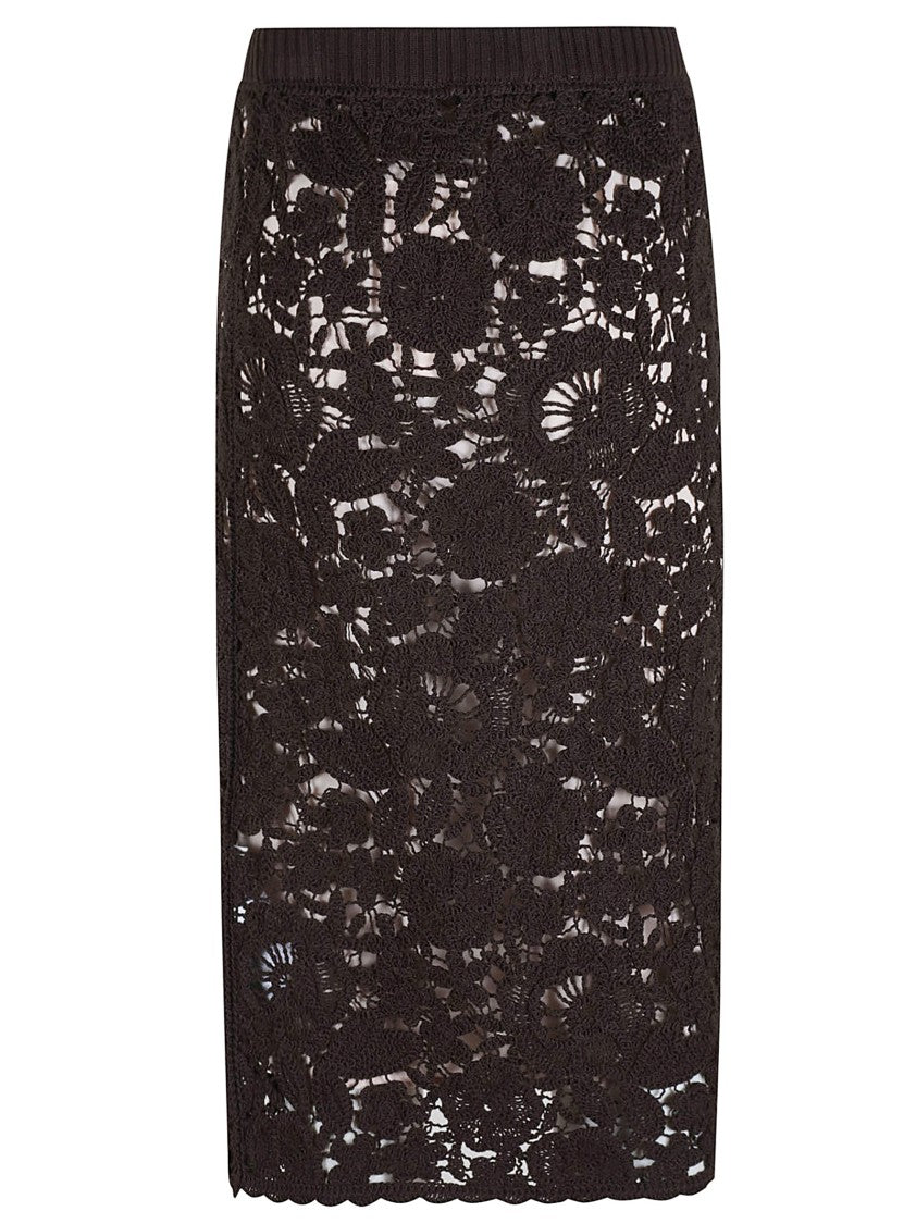 P.A.R.O.S.H. Delicate Lace Midi Skirt With Floral Patterns