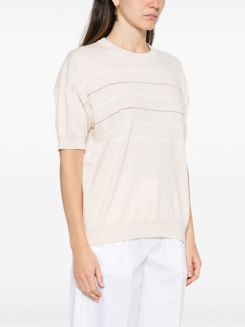 Peserico Light Pink Relaxed-Fit Ribbed T-Shirt