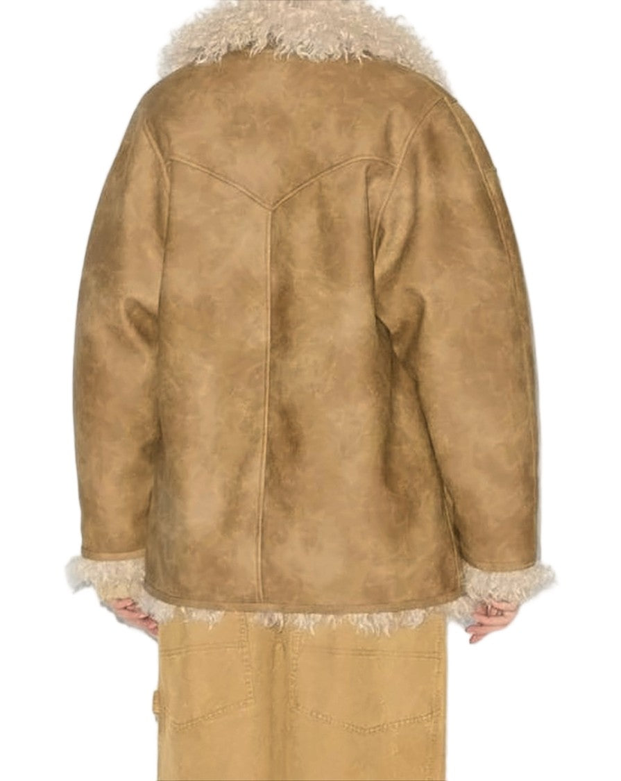 Isabel Marant Boxy Short Coat With Plush Shearling Collar
