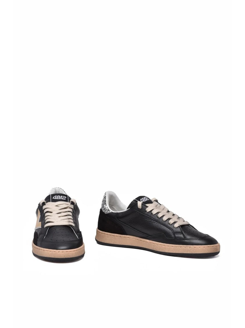 4B12 Black Leather Glitter Sneakers