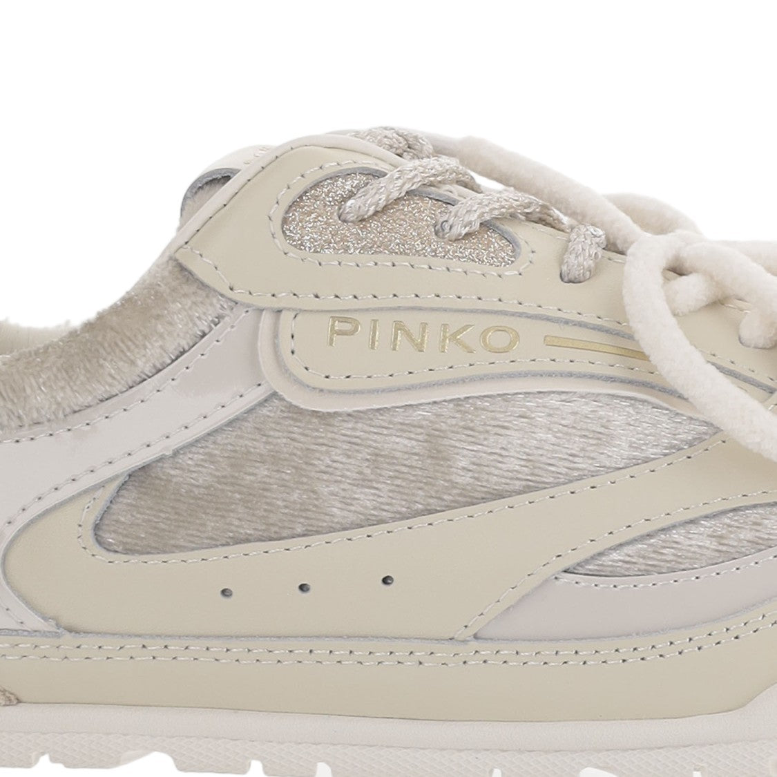 Pinko Beige Yulia Leather-Mesh Sneakers