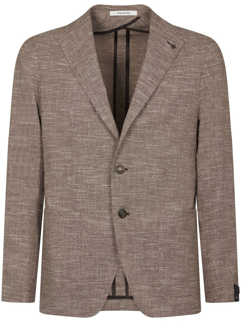 Tagliatore Textured Brown Jacket With Notch Lapel
