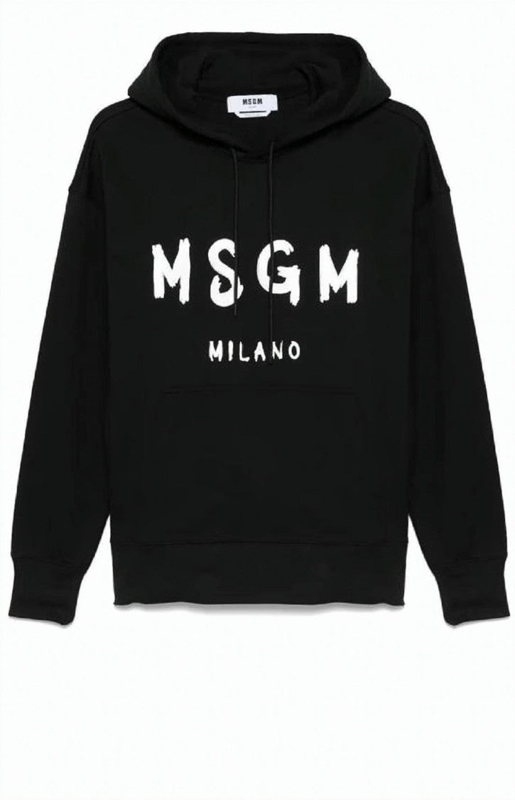Msgm Relaxed-Fit Black Hoodie With Bold Branding