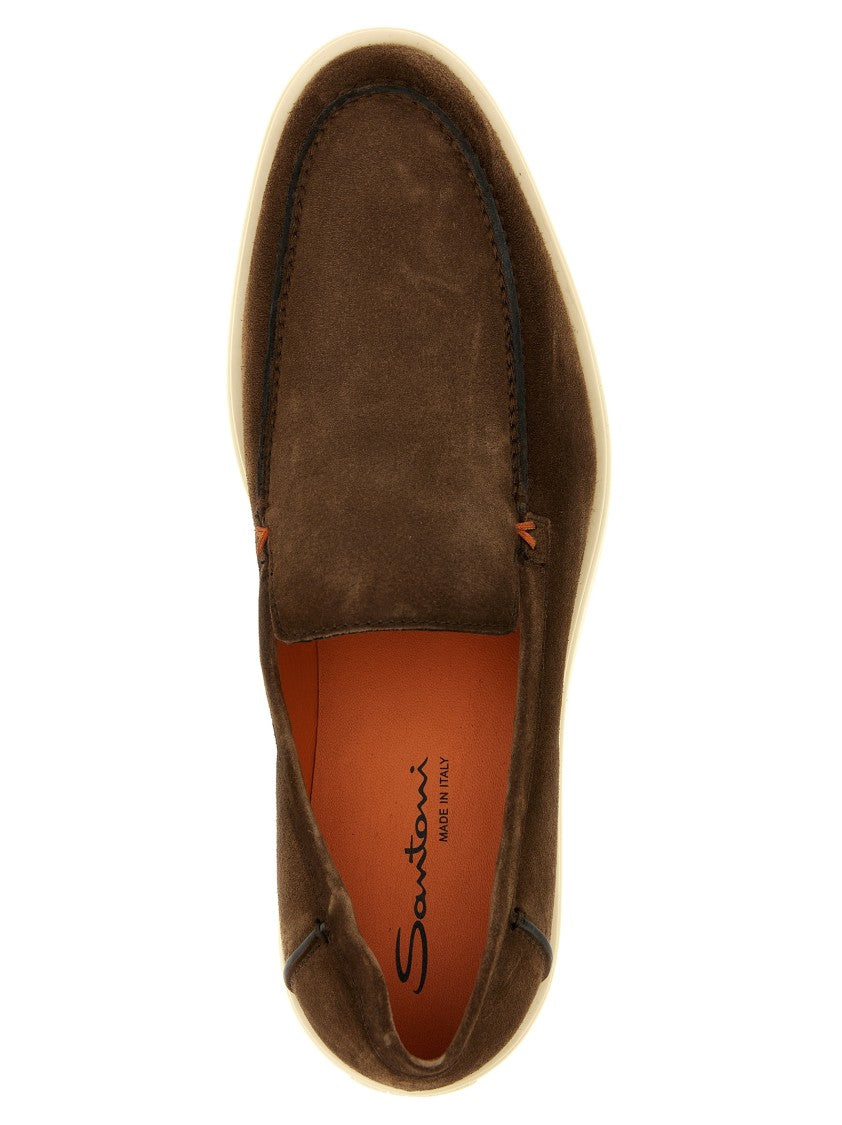 Santoni Brown Suede Loafers With Rubber Sole