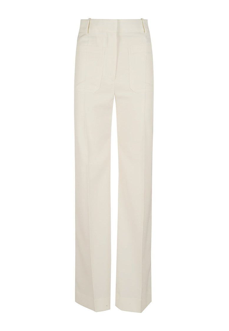 Victoria Beckham Refined White Wool Blend Tailored Trousers