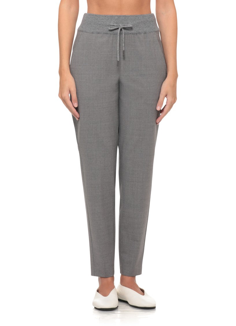 Panicale Grey Drawstring Elastic Waist Virgin Wool Pants