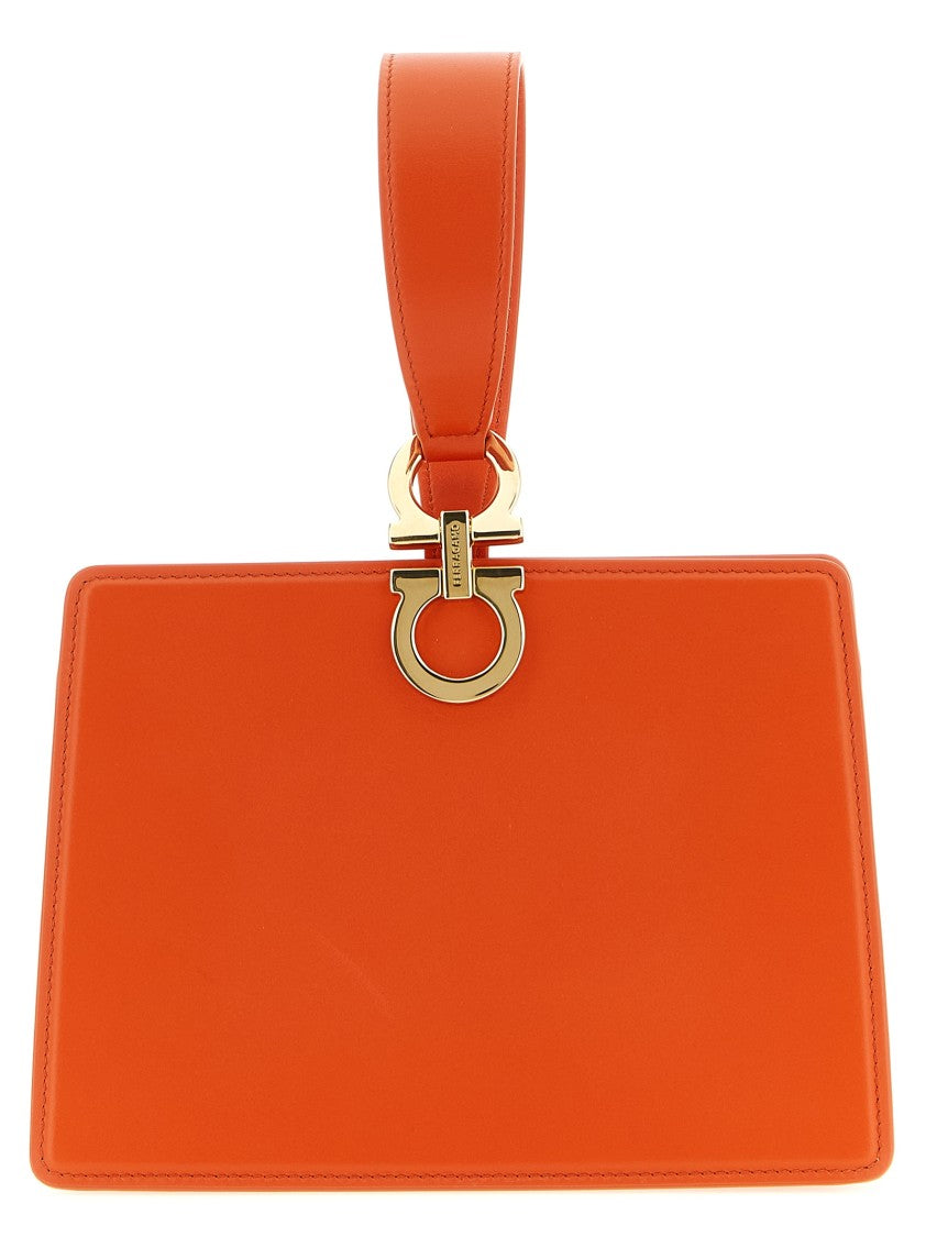 Ferragamo Leather Mini Clutch With Gancini Metal Detail