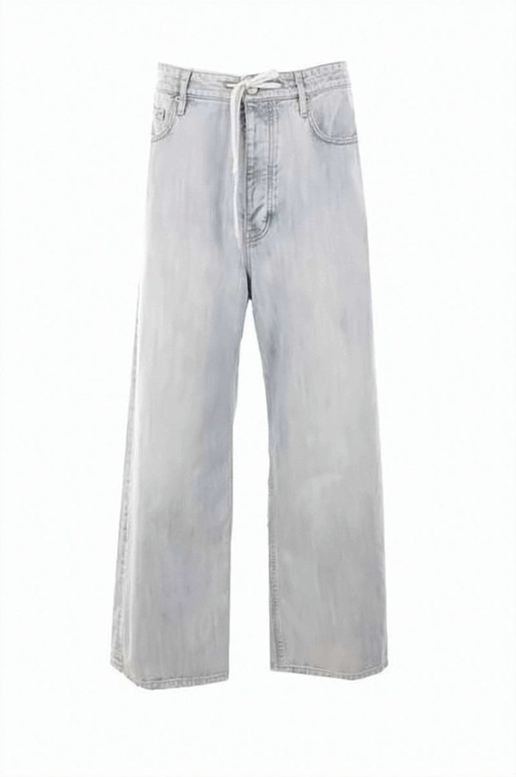 Balenciaga Wide-Leg Cropped Denim Pants With Drawstring Waistband