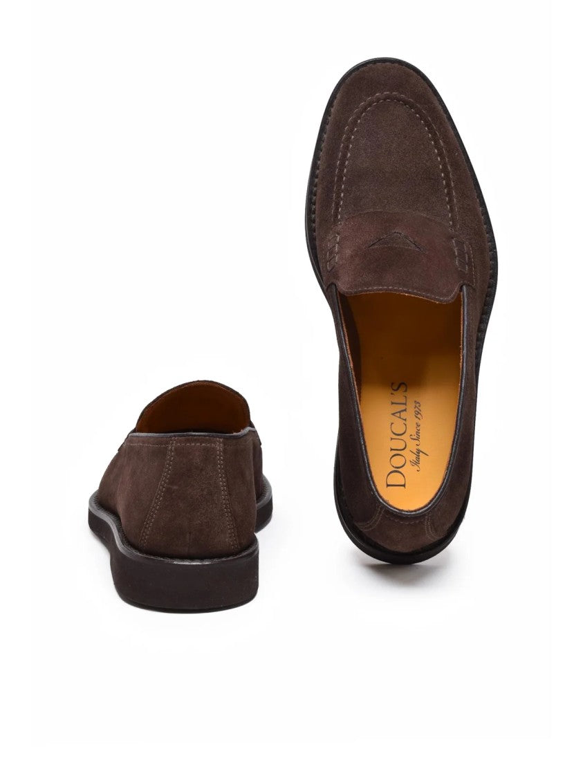 Doucal's Brown Soft Suede Slip-On Loafers