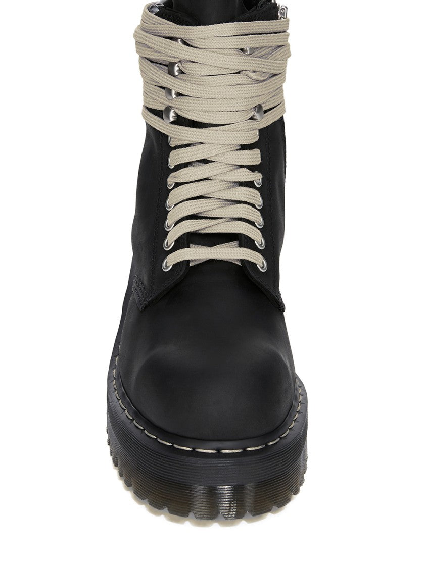 Dr. Martens X Rick Owens Robust Black Leather Quad Sole Boots With Steel Toe Design