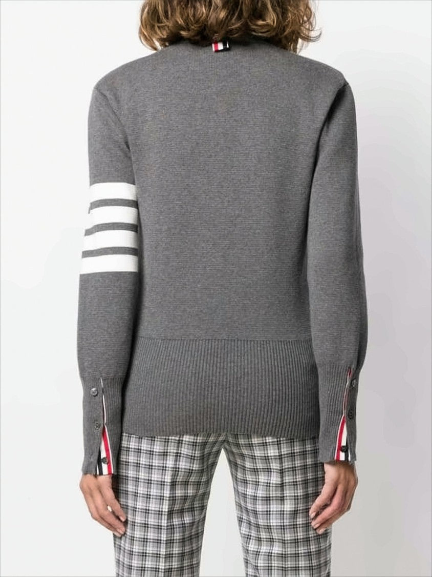 Thom Browne Classic V-Neck Grey Knitwear Cardigan With Striped Accents