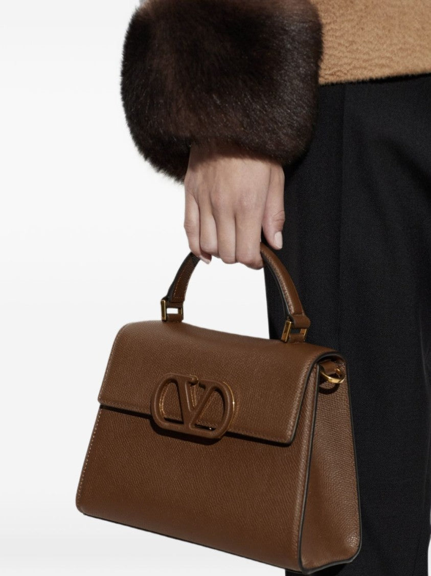 Valentino Garavani Brown Structured Leather Gold Chain Bag