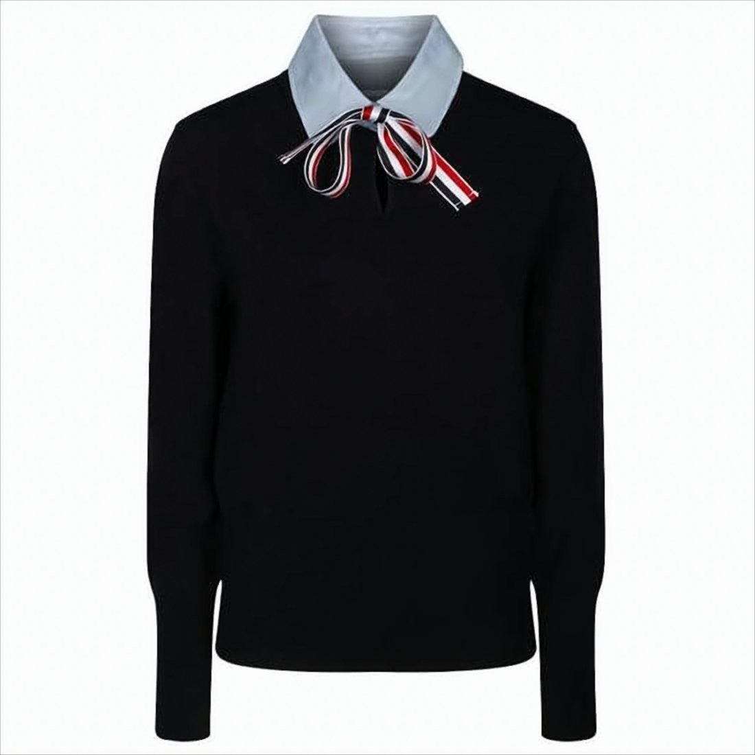 Thom Browne Black Wool Sweater With Striped Ribbon Bow Detail