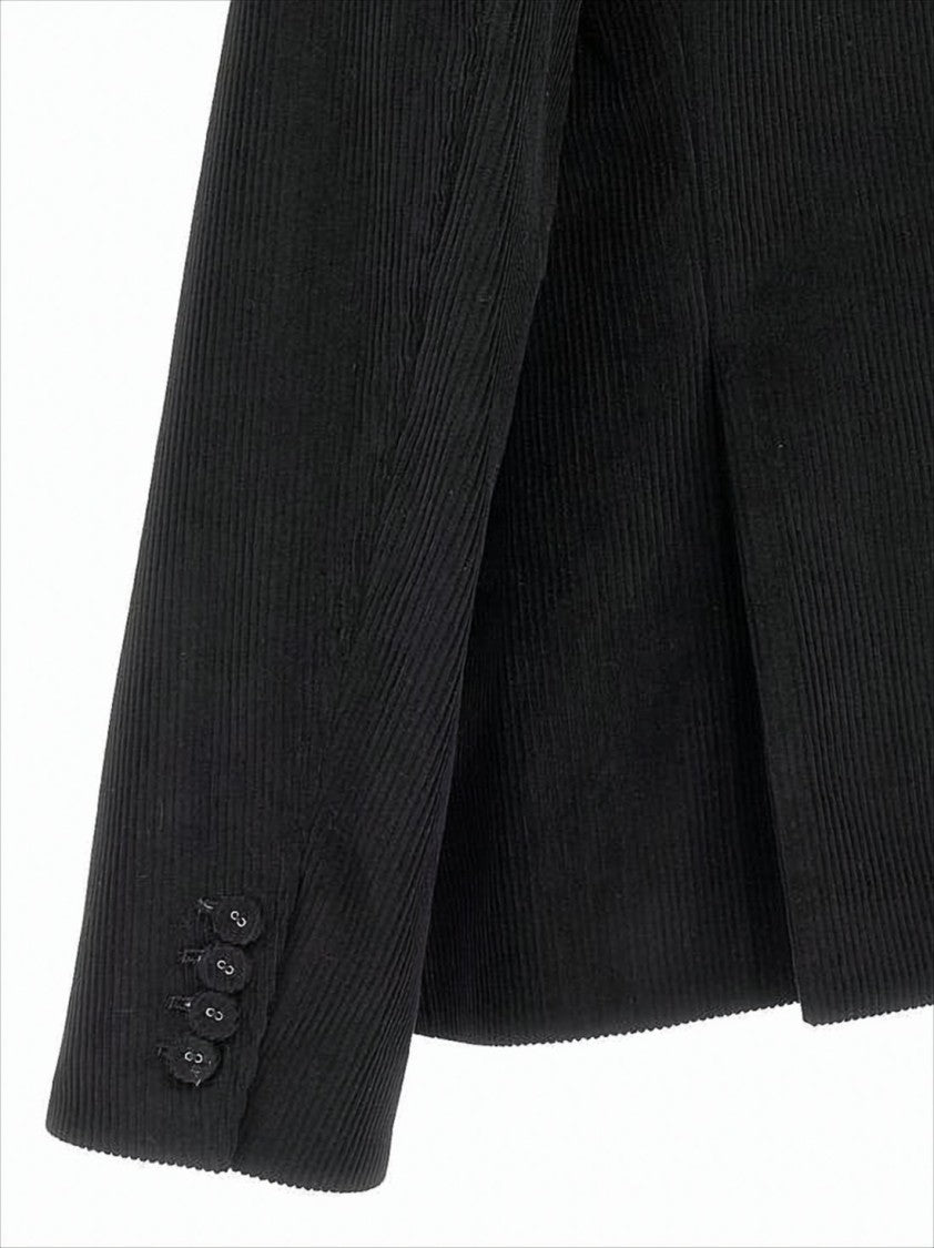 Thom Browne Textured Corduroy Suit Jacket With Leather Detail