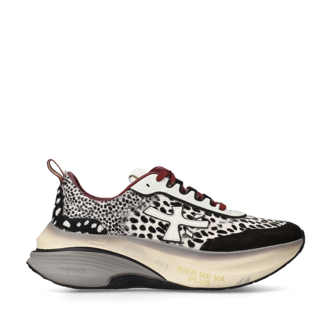 Premiata Hill Sneakers In Black And White Pony Hair With Black Suede And White Leather Inserts