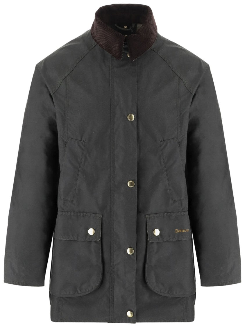 Barbour Dark Green Waxed Cotton Corduroy Collar Jacket
