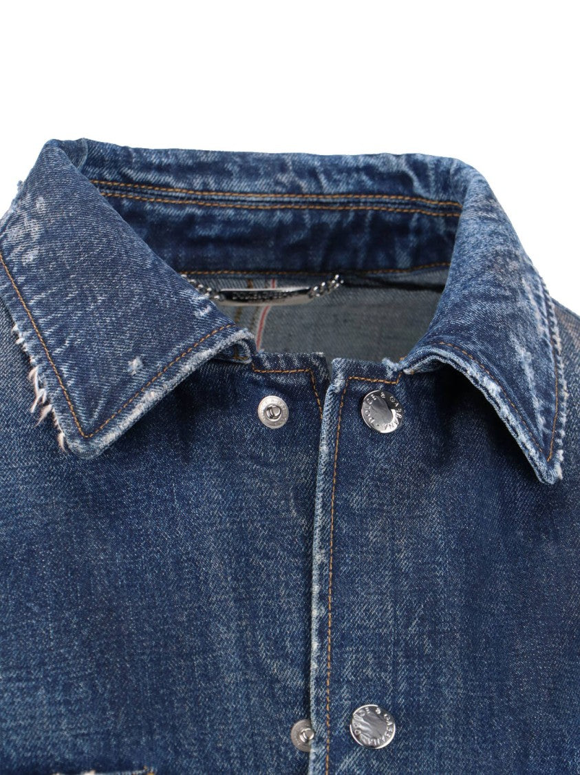 Dolce & Gabbana Distressed Blue Denim Jacket With Button Closure