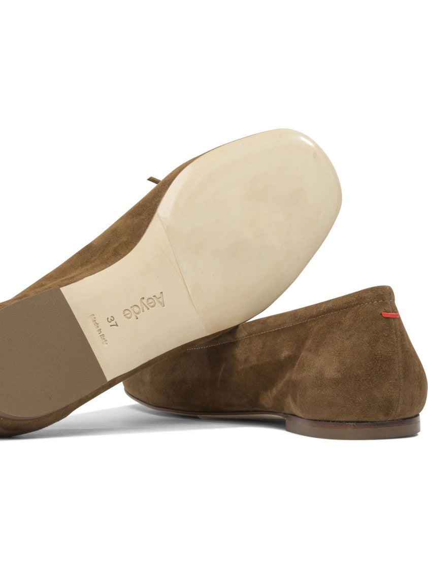 Aeydē Pointed Toe Suede Ballerinas With Bow Detail