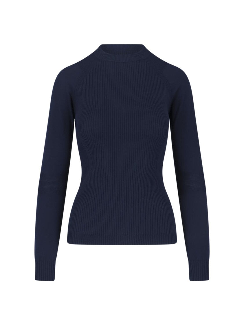 Moncler Grenoble Blue Ribbed Viscose Blend Logo Sweater