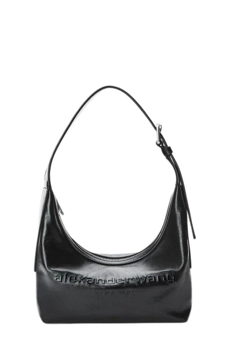 Alexander Wang Black Punch Small Hobo Front Logo Leather Shoulder Bag