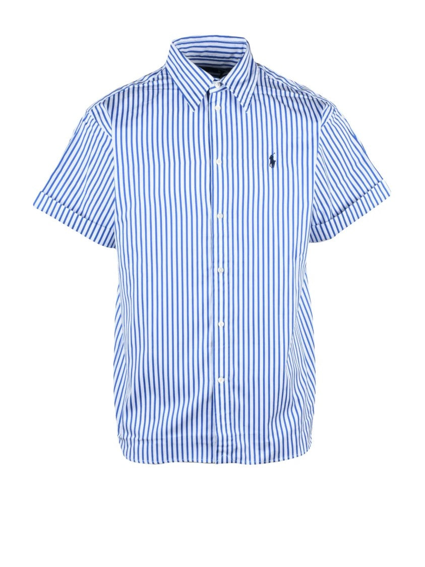 Polo Ralph Lauren White/Blue Oversized Striped Cotton Casual Shirt