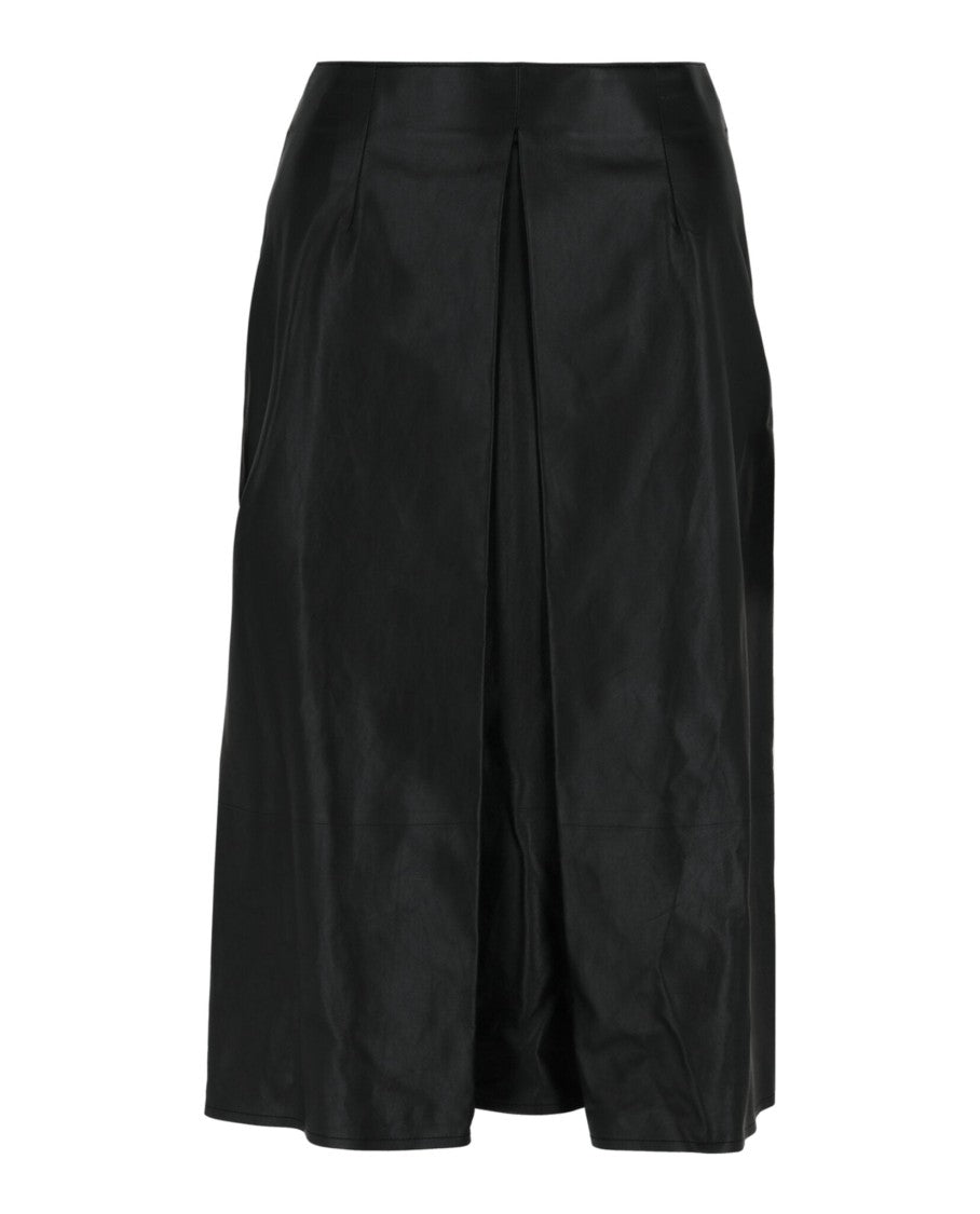 Ferragamo Pleated-Front Leather Midi Skirt
