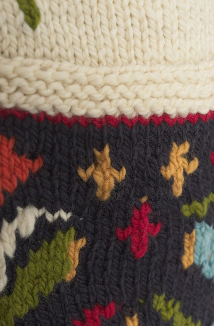 Frantic Multicolored Knit Cardigan With Fringe And Oversized Shawl Collar