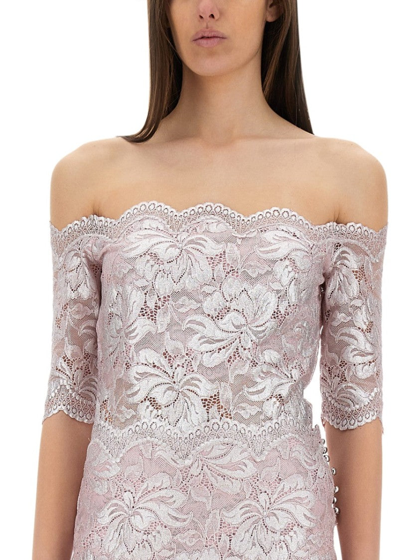 Rabanne Off-The-Shoulder Lace Top With Floral Patterns
